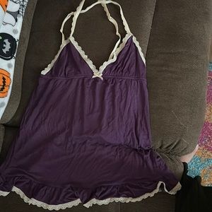 Dark purple nighty with off white lacy fringe very soft